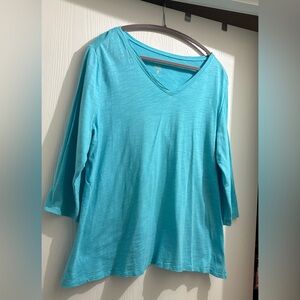 Belle by Kim Gravel slub knit Turquoise V-Neck 3/4 Sleeve Top XL